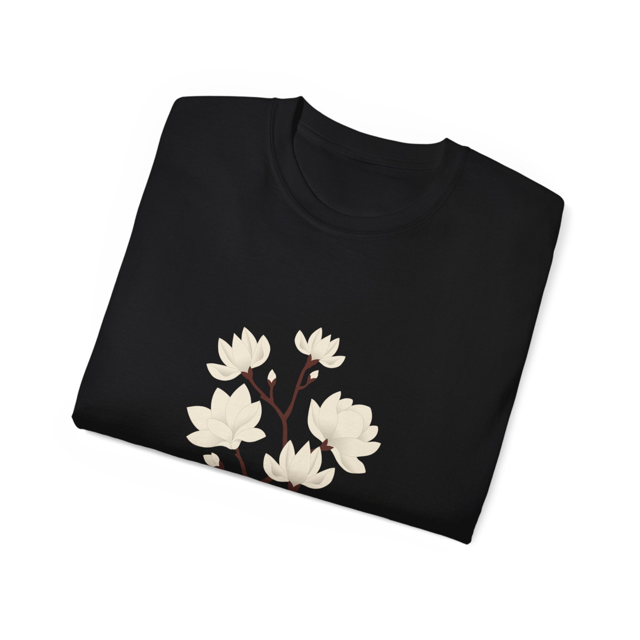 Floral Magnolia Tee — Minimal White Blossom Graphic Shirt